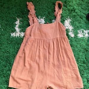 Salmon Square Neck Ruffle Strap Linen Maternity Romper